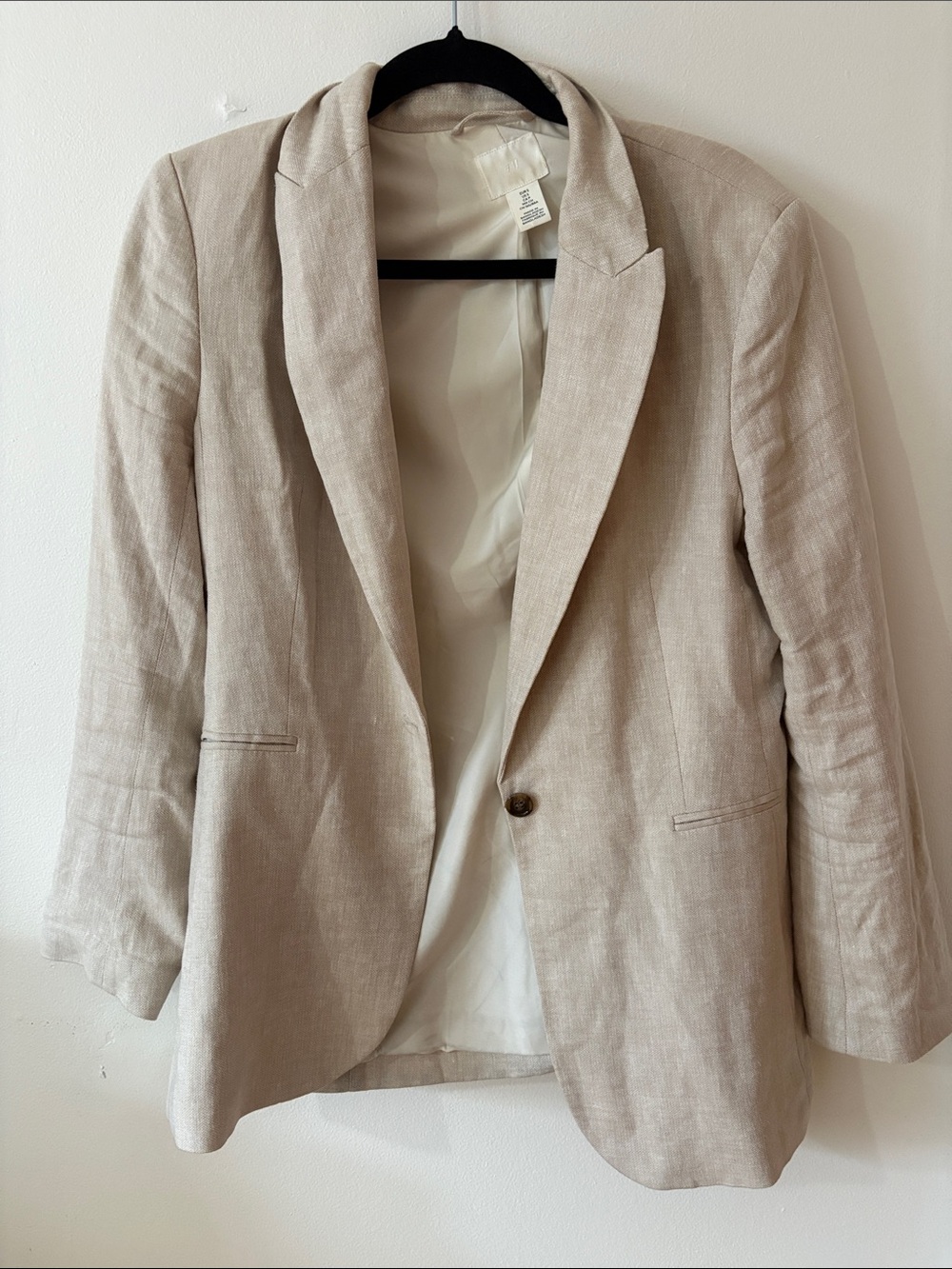 H&M Light Beige Linen-Blend Single-Button Blazer